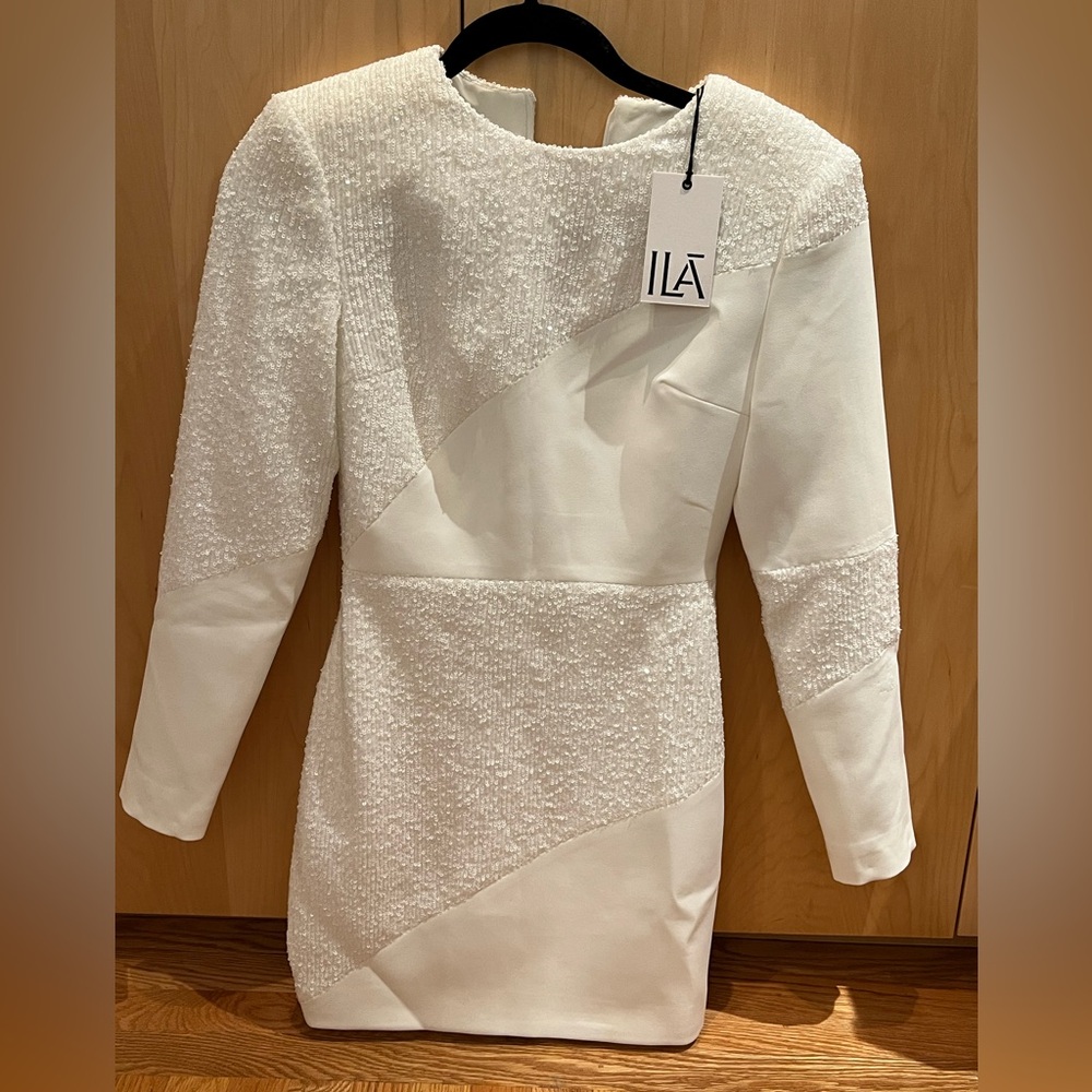 ILA SOLAR-LONG SLEEVE MINI DRESS WITH SEQUIN DETAIL